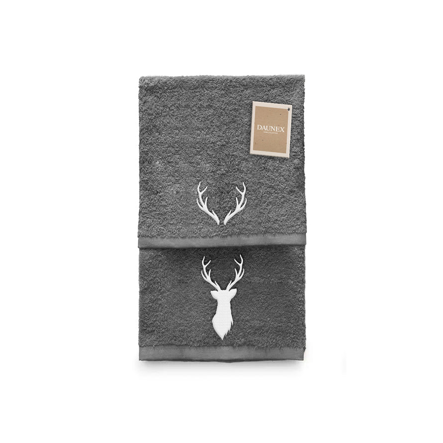 Coppia di asciugamani ricamata Daunex disegno cervo - My Store