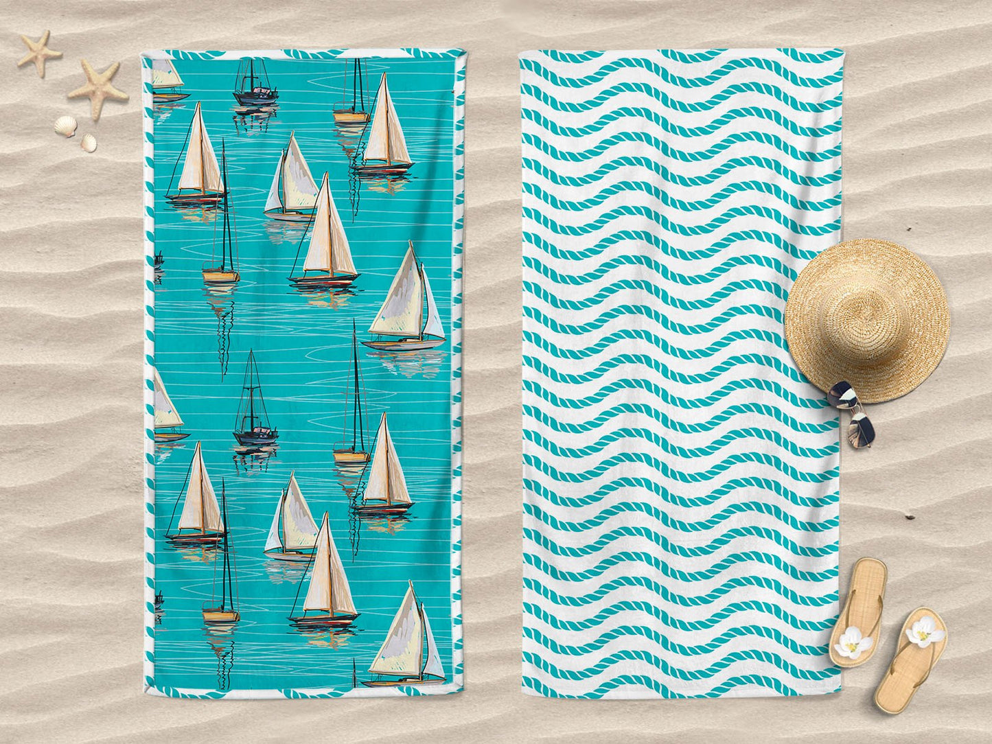 Telo mare doubleface compact dry Daunex misura 90 x 170 cm, regata - My Store