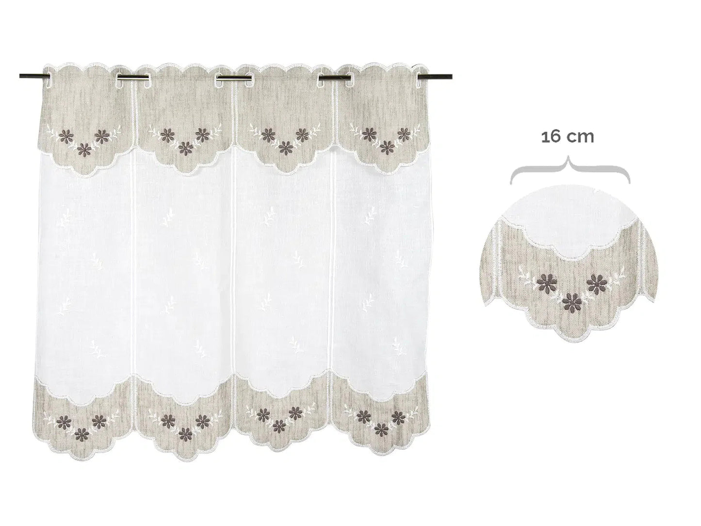 Tenda ricamata in stile tirolese margherita colore corda - marrone - My Store