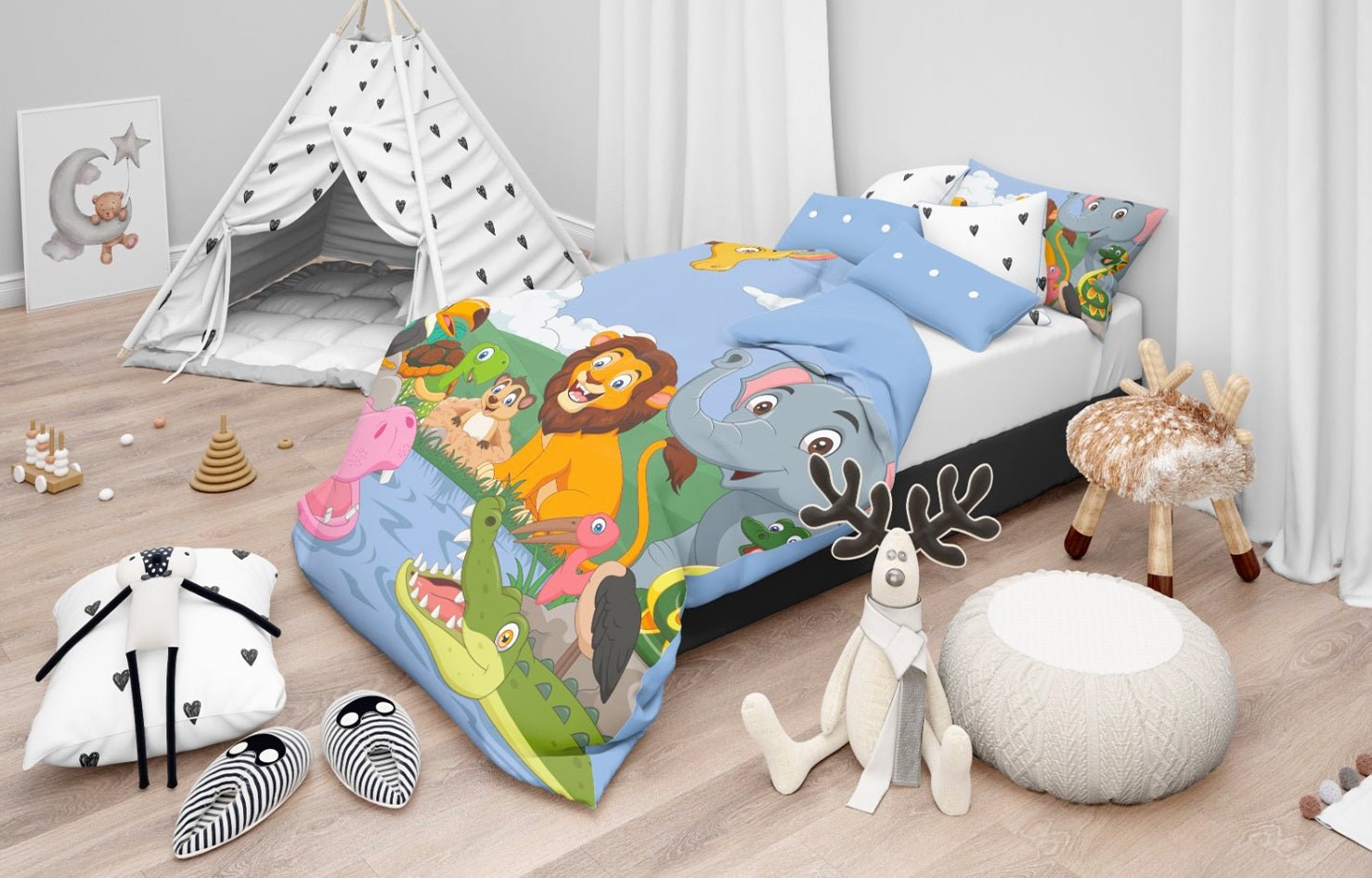 Parure copripiumino fantasia safari 100% cotone Daunex baby dream - My Store
