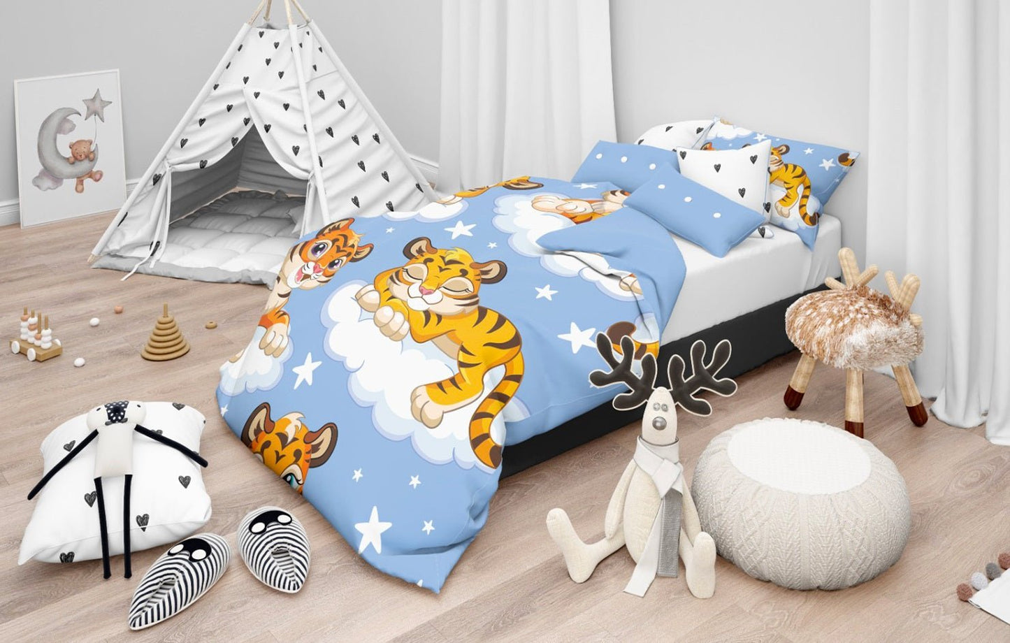 Parure copripiumino fantasia tigrotto azzurro Daunex baby dream - My Store