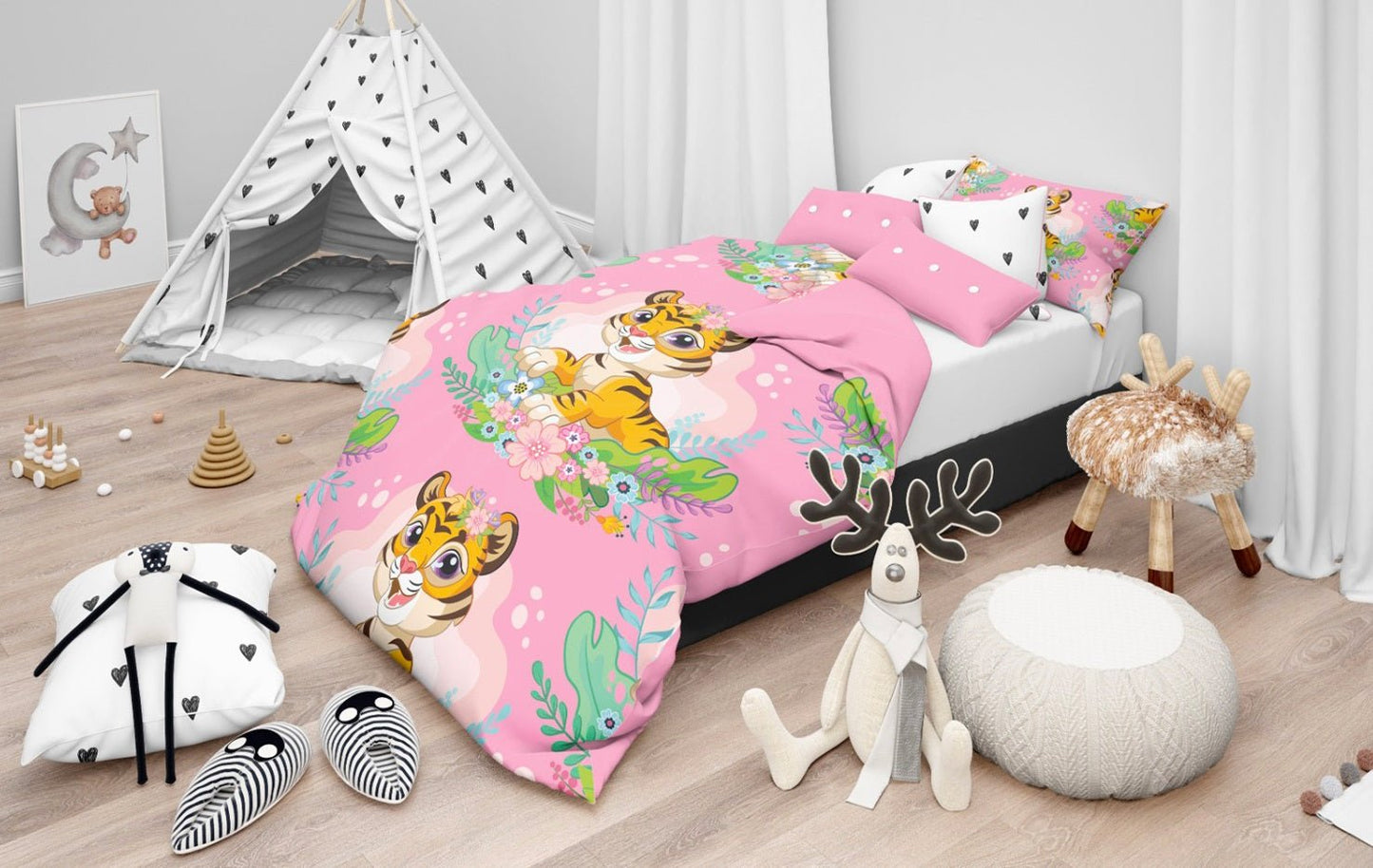 Parure copripiumino fantasia tigrotto rosa Daunex baby dream - My Store