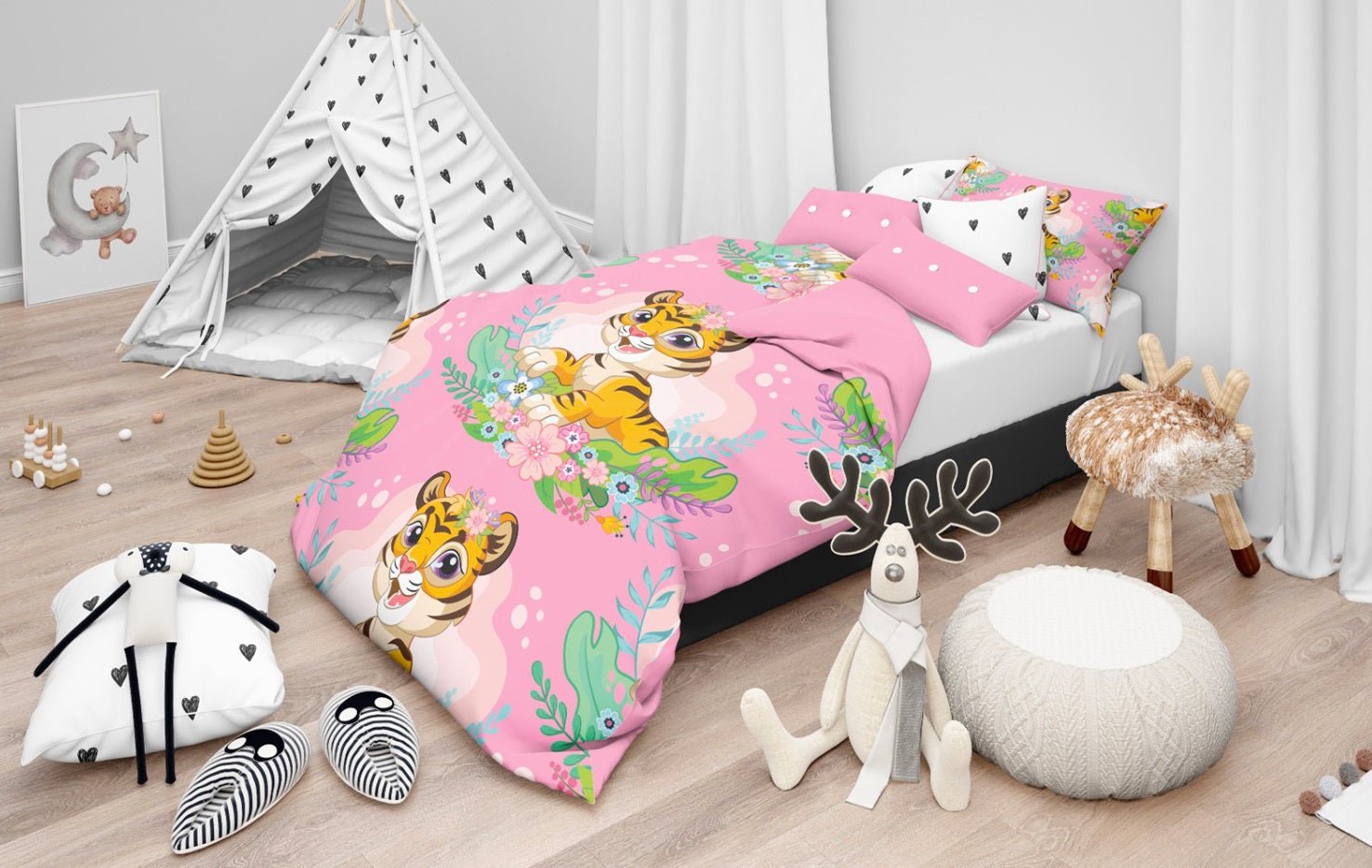 Parure copripiumino fantasia tigrotto rosa Daunex baby dream - My Store