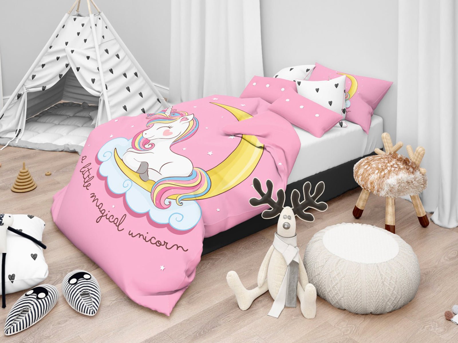 Parure copripiumino fantasia unicorno 100% cotone Daunex baby dream - My Store