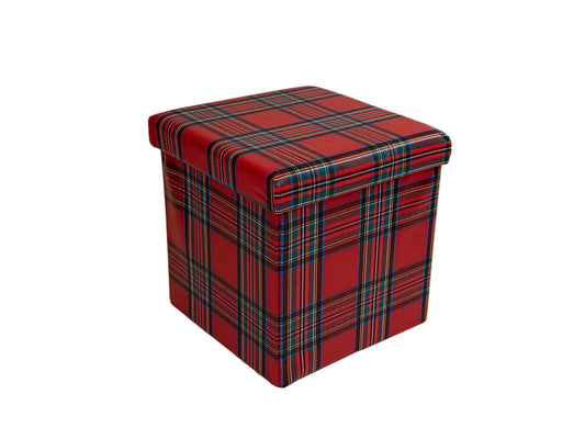 Pouf contenitore in similpelle, tartan - My Store