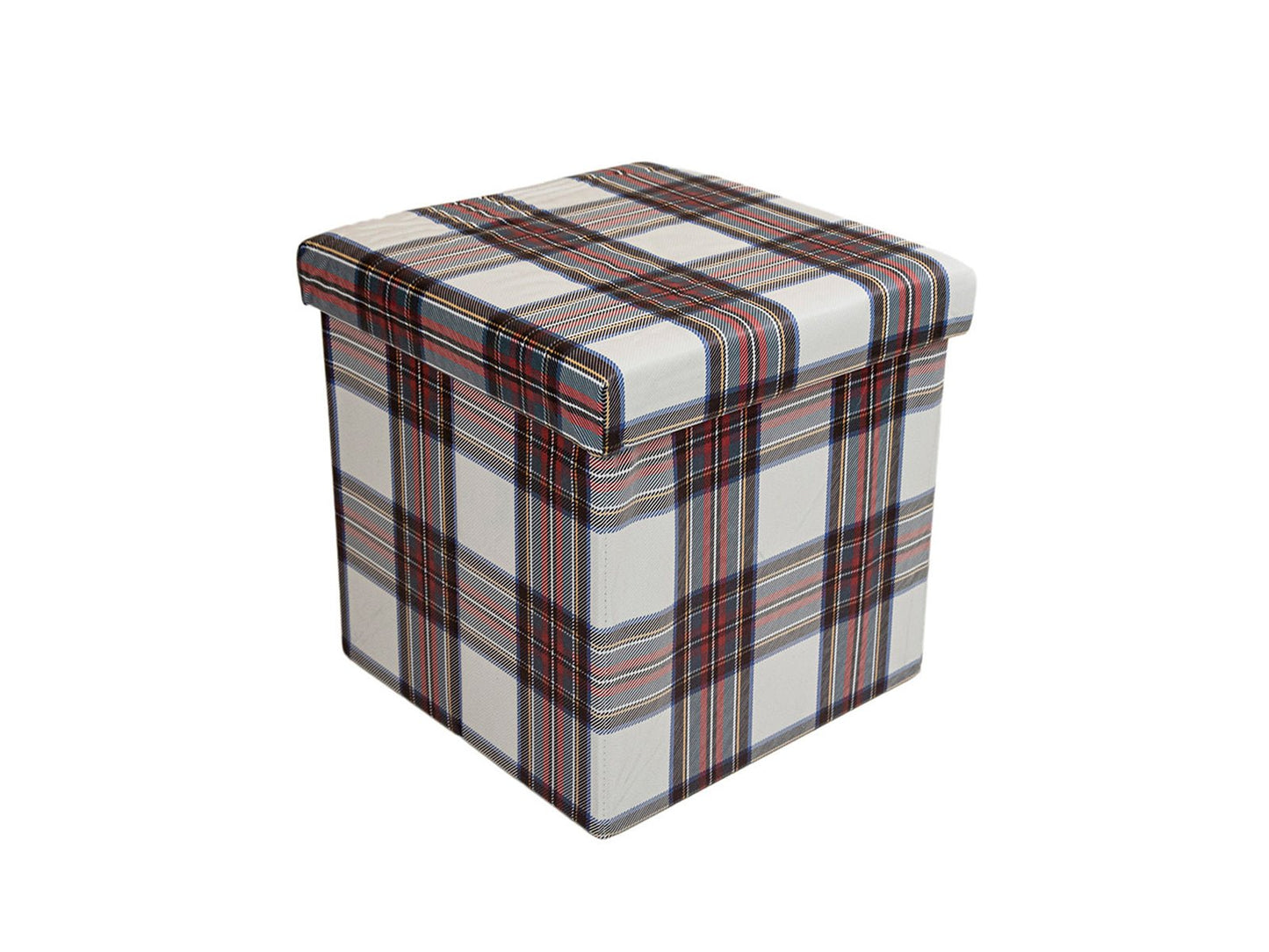 Pouf contenitore in similpelle, tartan - My Store
