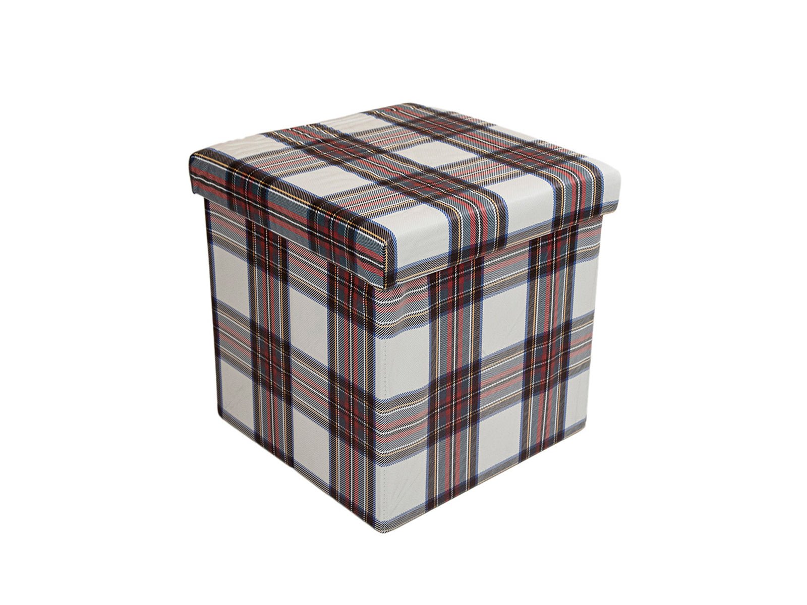 Pouf contenitore in similpelle, tartan - My Store