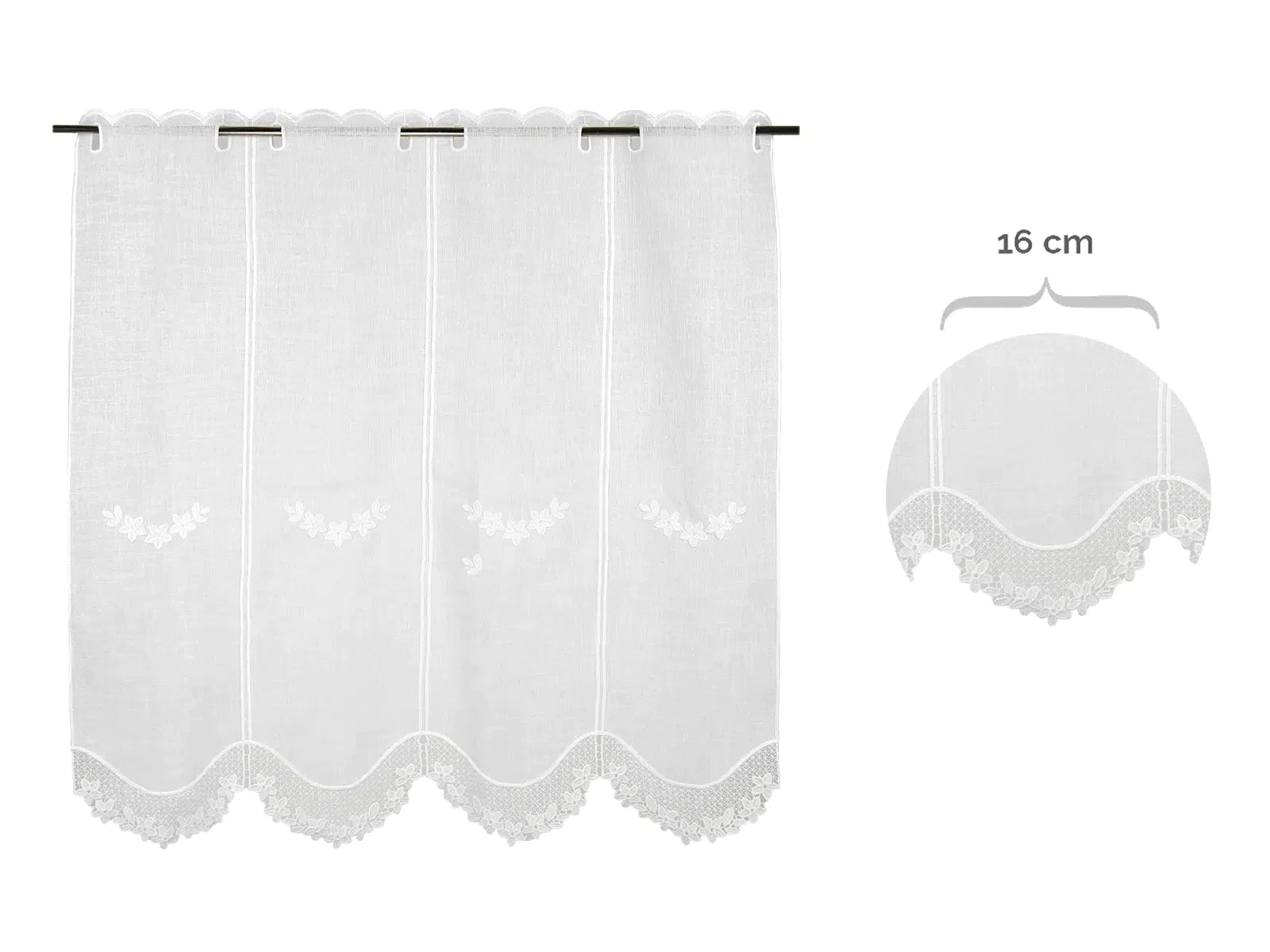 Tenda ricamata in stile tirolese fiore onda colore naturale - My Store