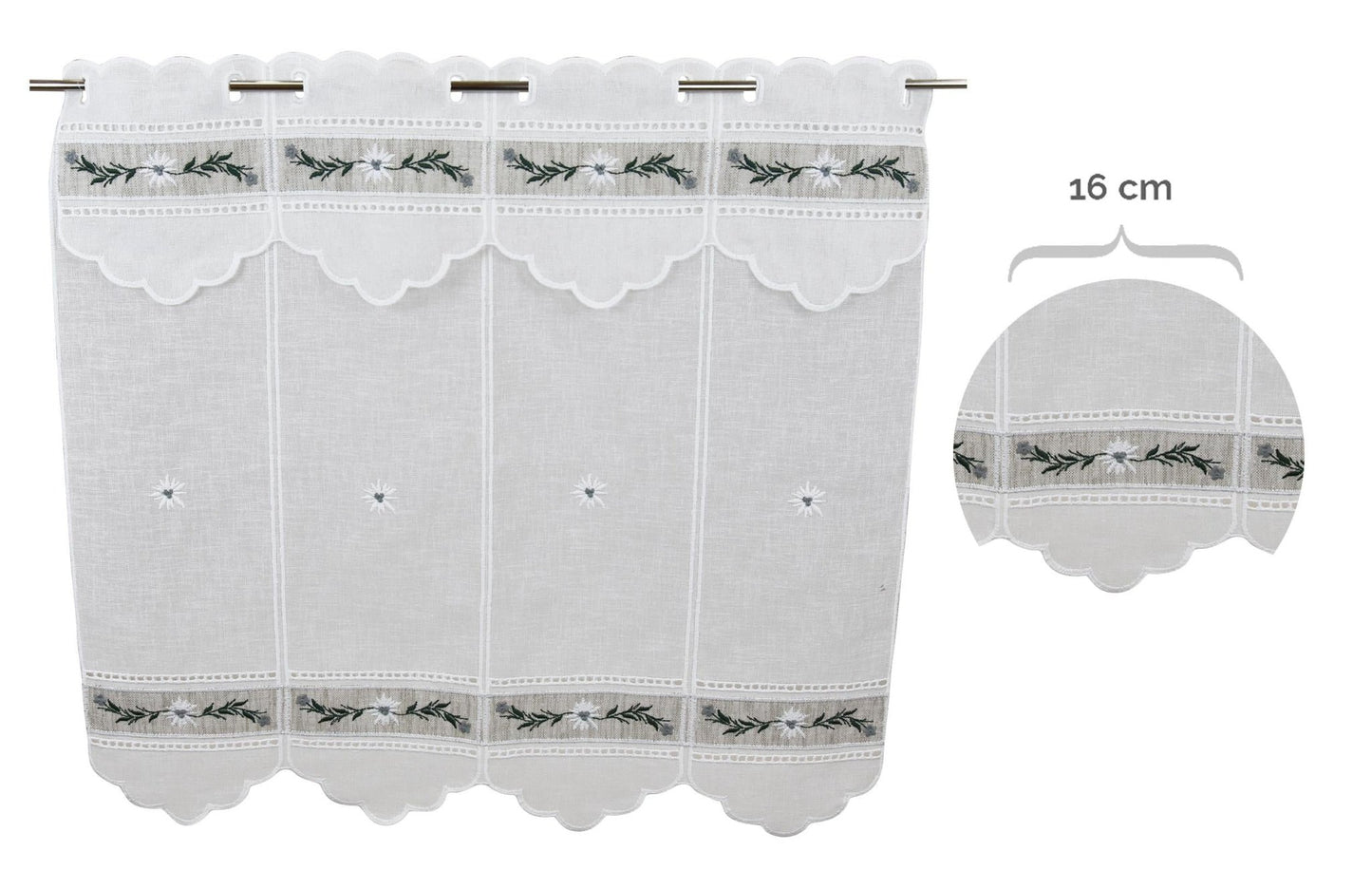 Tenda ricamata in stile tirolese ghirlanda colore grigio - My Store