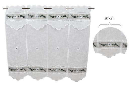 Tenda ricamata in stile tirolese ghirlanda colore grigio - My Store