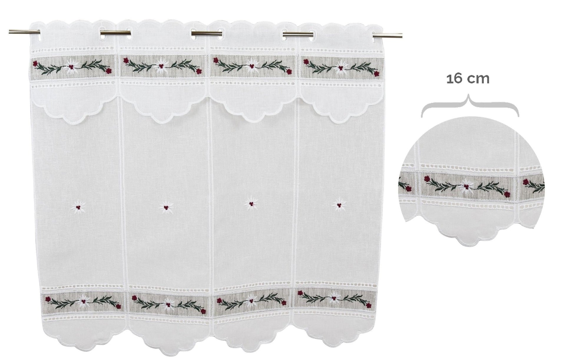 Tenda ricamata in stile tirolese ghirlanda colore rosso - My Store