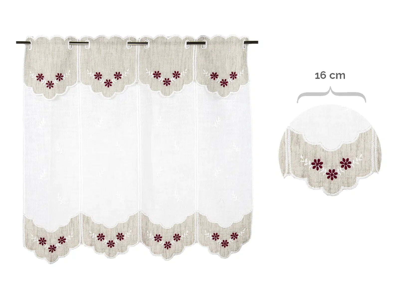 Tenda ricamata in stile tirolese margherita colore corda - rosso - My Store
