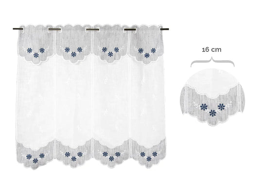 Tenda ricamata in stile tirolese margherita colore grigio - blu - My Store